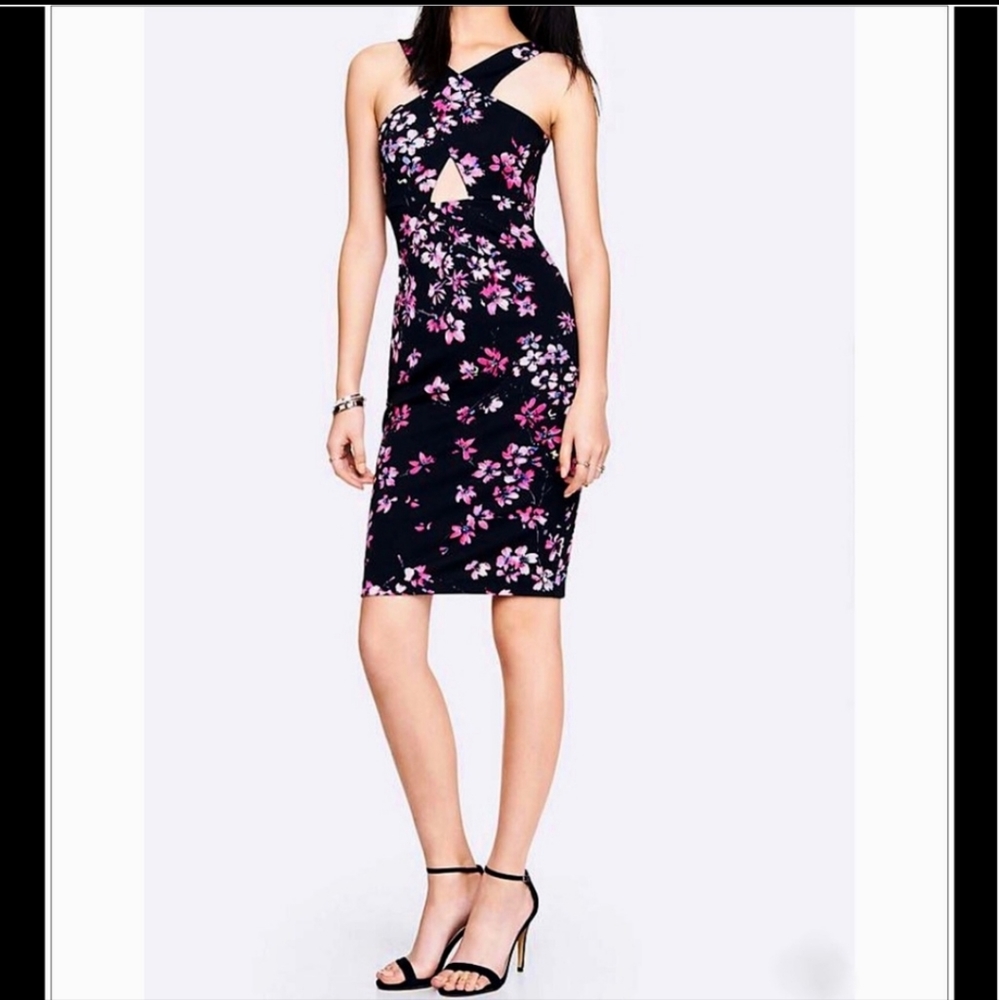 Express Black Floral Cutout Dress